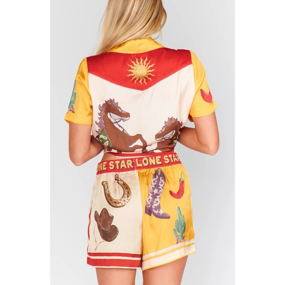 Show Me Your MUMU Home and Away PJ Set Lone Star Silky Shorts Women Size Medium - Picture 3 of 16